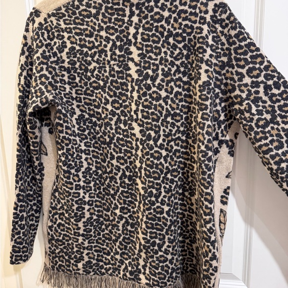 Johnny Was animal print wool and cashmere fringe cardigan. - Picture 2 of 5